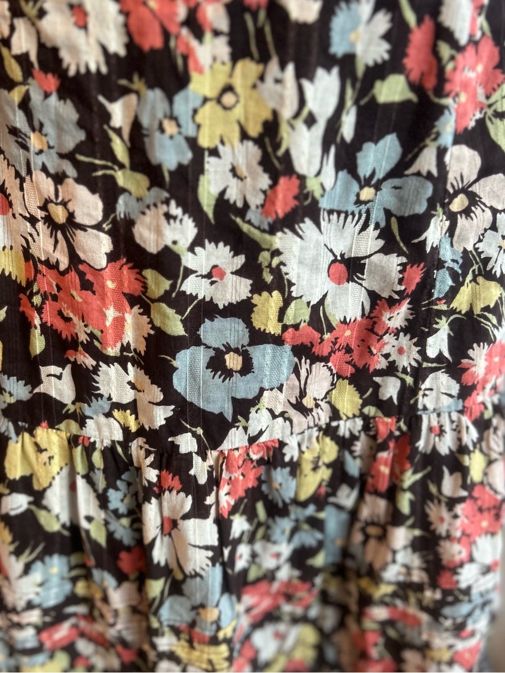 THE GREAT. Floral Tiered Maxi Skirt 100%Cotton Prairie, Boho Zipper in the back - Picture 6 of 7